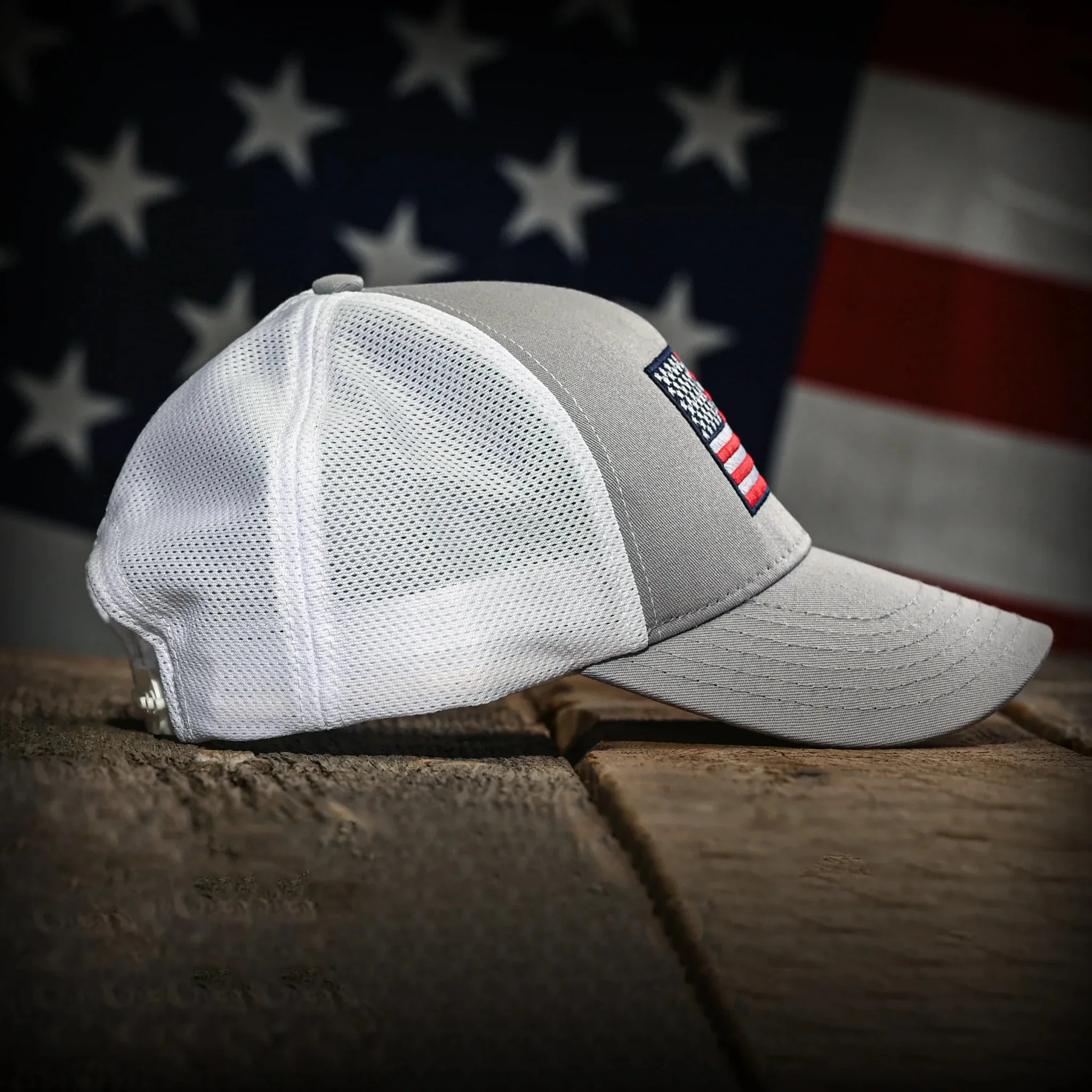 Freedom Fatigues Gray & White Mesh-Back American Flag Trucker Hat - Image 4