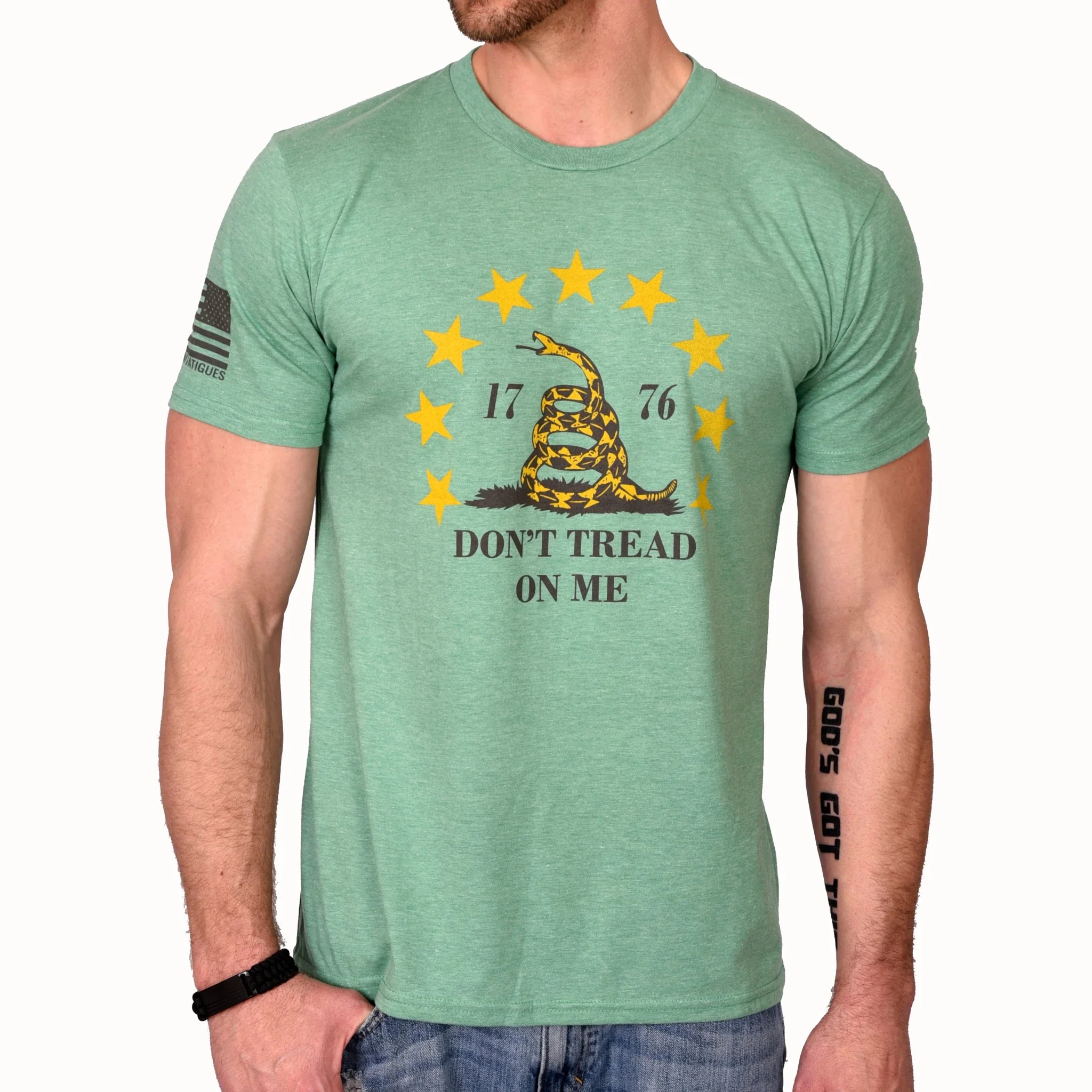 Freedom Fatigues Men's Don't Tread On Me Patriotic T-Shirt (Heather Green)