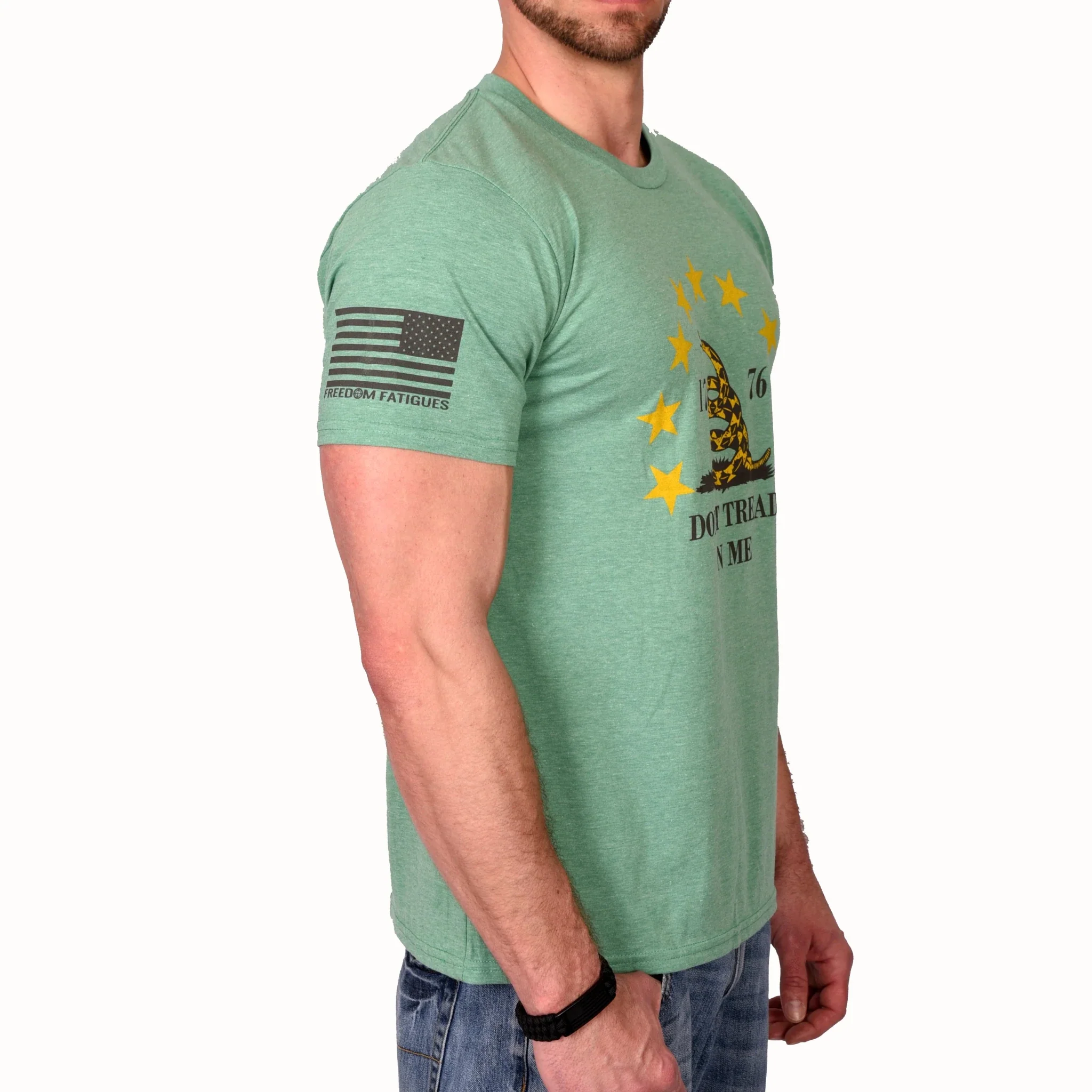 Freedom Fatigues Men's Don't Tread On Me Patriotic T-Shirt (Heather Green) - Image 2