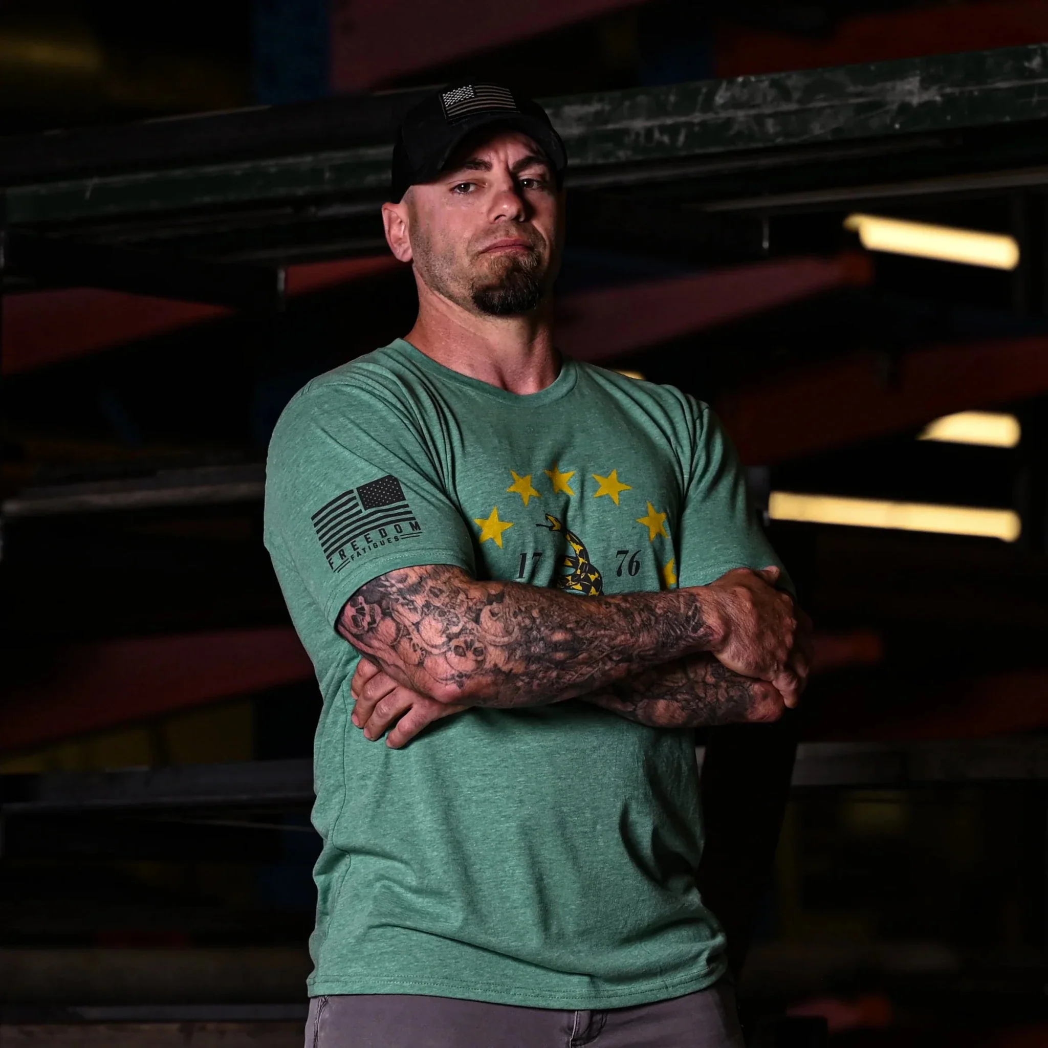 Freedom Fatigues Men's Don't Tread On Me Patriotic T-Shirt (Heather Green) - Image 3